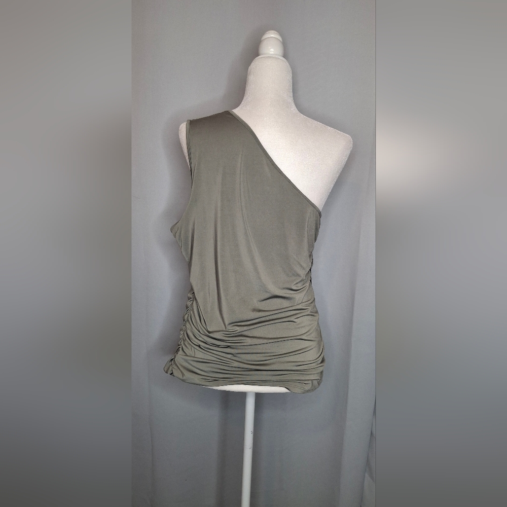 Express Women’s Size XL One Shoulder Top Brown And Sage Ruched Stretch Lot Of 2 - Picture 12 of 15